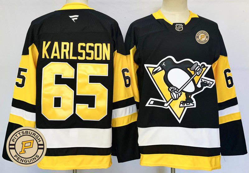 Men Pittsburgh Penguins #65 Karlsson Black Fanatics 2025 NHL Jersey style 5